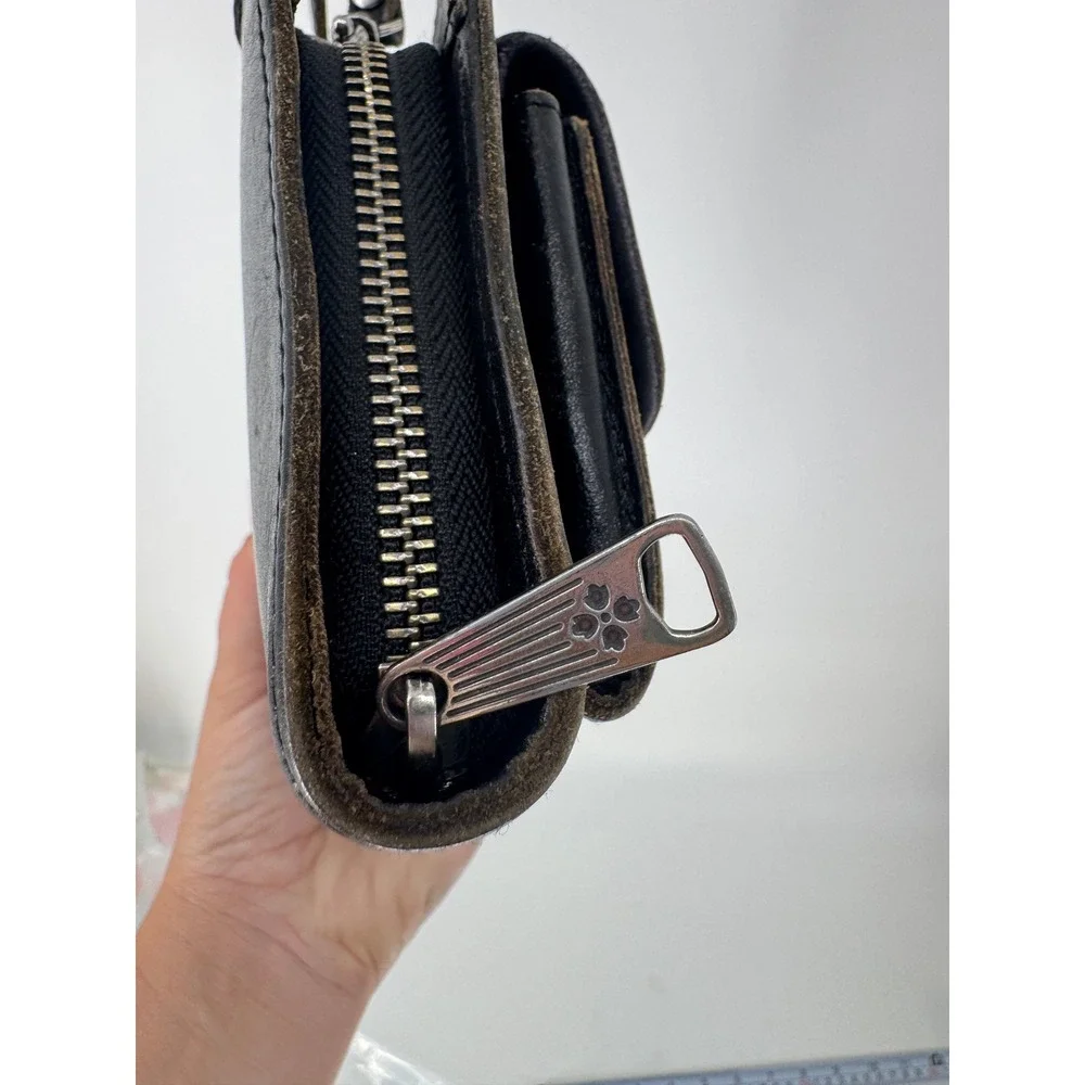 Patricia Nash Vintage Distressed Leather Crossbody Wallet Black Organizer